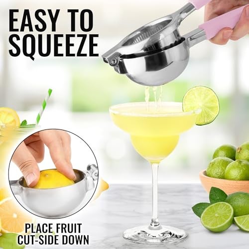 Zulay Kitchen Lemon Squeezer Stainless Steel with Premium Heavy Duty Solid Metal Squeezer Bowl and Food Grade Silicone Handles - Large Manual Citrus Press Juicer and SS Lime Squeezer (Pink) - Image 5