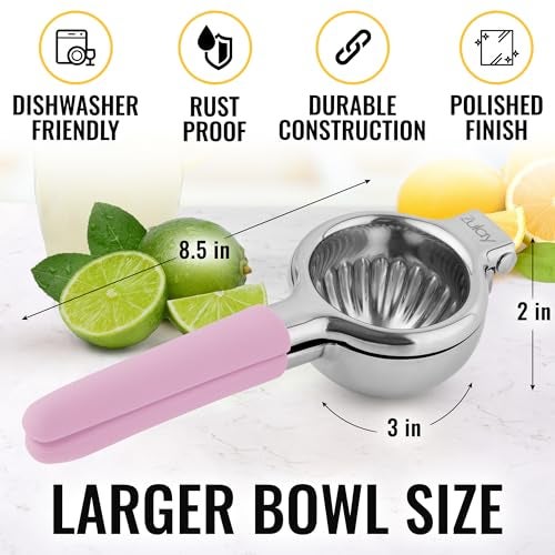 Zulay Kitchen Lemon Squeezer Stainless Steel with Premium Heavy Duty Solid Metal Squeezer Bowl and Food Grade Silicone Handles - Large Manual Citrus Press Juicer and SS Lime Squeezer (Pink) - Image 3