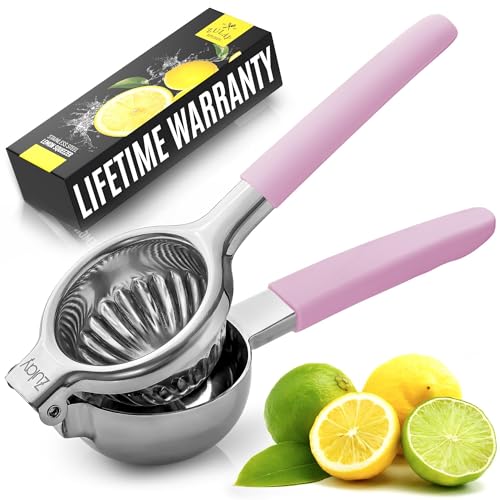 Zulay Kitchen Lemon Squeezer Stainless Steel with Premium Heavy Duty Solid Metal Squeezer Bowl and Food Grade Silicone Handles - Large Manual Citrus Press Juicer and SS Lime Squeezer (Pink) - Image 1