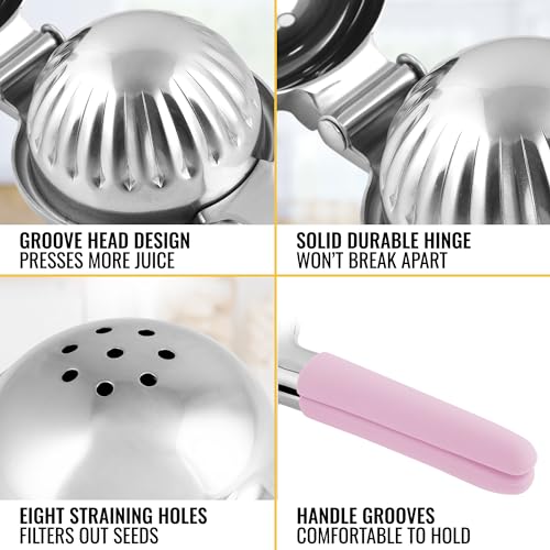 Zulay Kitchen Lemon Squeezer Stainless Steel with Premium Heavy Duty Solid Metal Squeezer Bowl and Food Grade Silicone Handles - Large Manual Citrus Press Juicer and SS Lime Squeezer (Pink) - Image 4