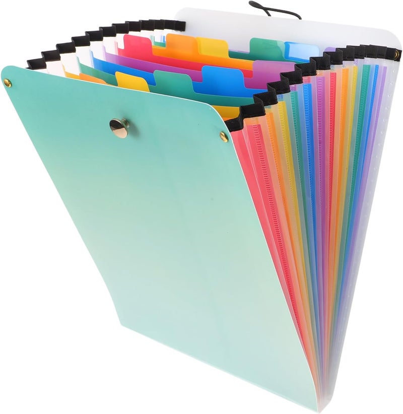 Plastic Accordion File Folder with 13 Expandable Pockets A4 Vertical Desk Organizer for School and Office Document Storage in Leaf Green - Image 1