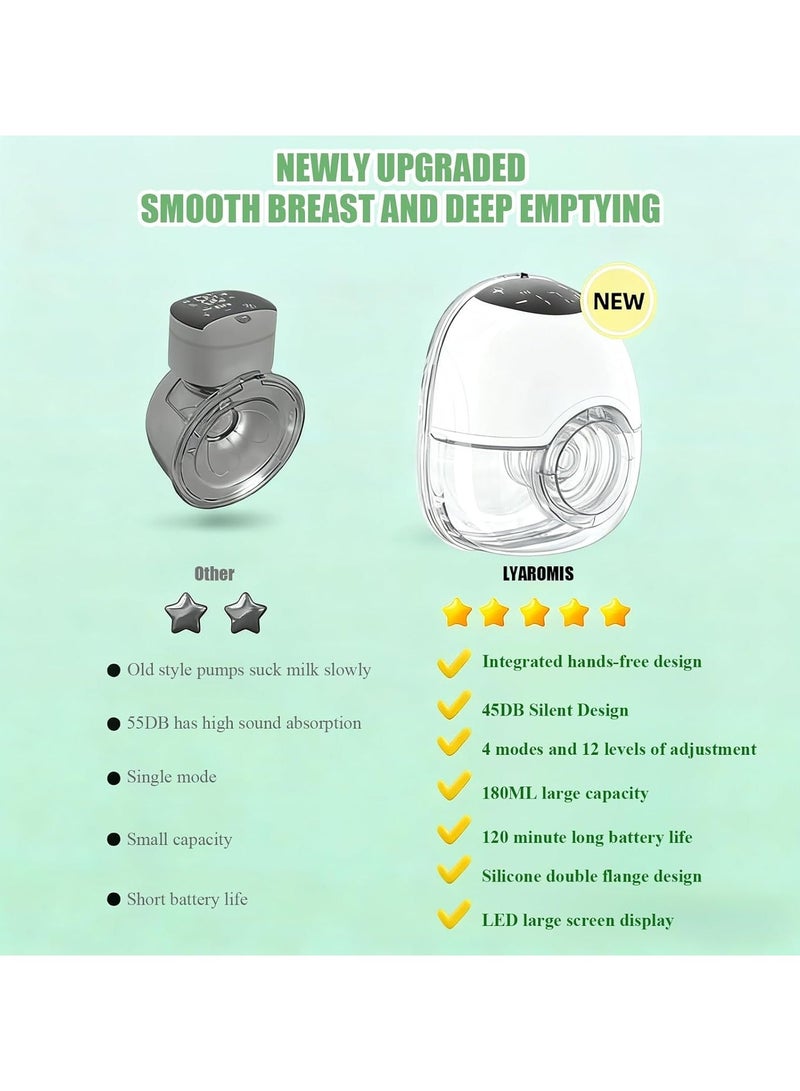 مونستون كرييشونز جهاز شفط حليب كهربائي محمول بدون استخدام اليدين، 4 أوضاع و12 مستوى، سعة كبيرة 180 مل، شاشة LED، هادئ 45 ديسيبل، بطارية قابلة للشحن تدوم 120 دقيقة، بغطاء مزدوج من السيليكون - Image 4