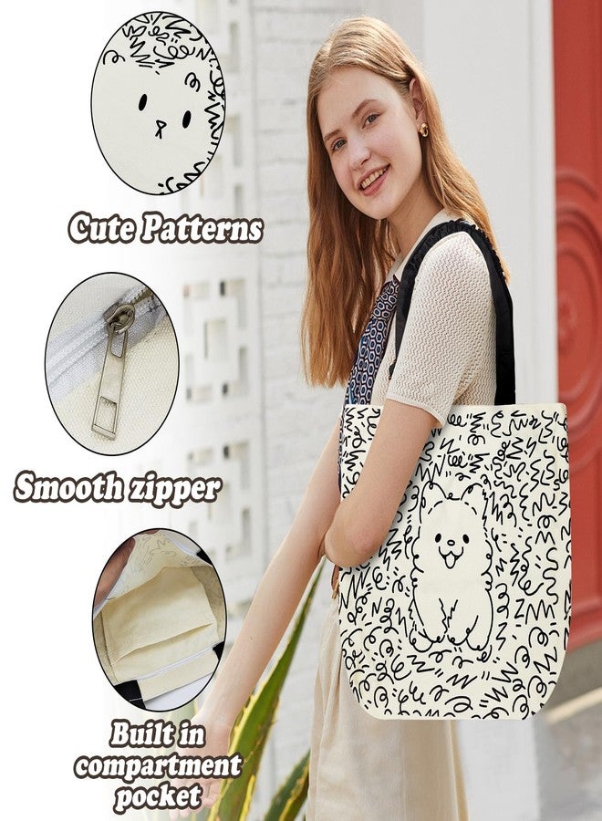 WisePoint Canvas Tote Bags, Cute Canvas Tote Bag for Women with Dog Cat Print, Adorable Canvas Everything Tote Bag (dog) - Image 2