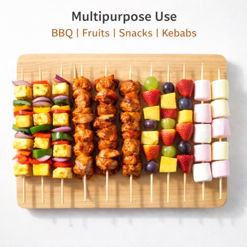 Sakoraware Bamboo (260 pcs) Wooden Skewers/BBQ Sticks Seekh for Kabab Paneer Tikka Fruits Salad| Barbecue skewers for Oven Microwave Pan Grilling| Craft (6 inches, 3mm Thickness) - Image 4