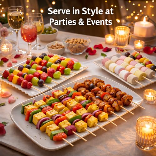 Sakoraware Bamboo (260 pcs) Wooden Skewers/BBQ Sticks Seekh for Kabab Paneer Tikka Fruits Salad| Barbecue skewers for Oven Microwave Pan Grilling| Craft (6 inches, 3mm Thickness) - Image 5