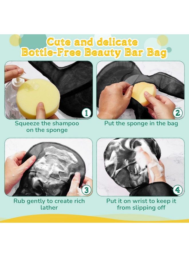 Nuanchu 2 Pcs Beauty Shampoo Conditioner Bar Pouch Mesh Shampoo Conditioner Bar Pouch Rabbit Shape Travel Bar Soap Holder Loofah Bubble Foam Net For Body Shower Bath Exfoliating (Black White) - Image 5