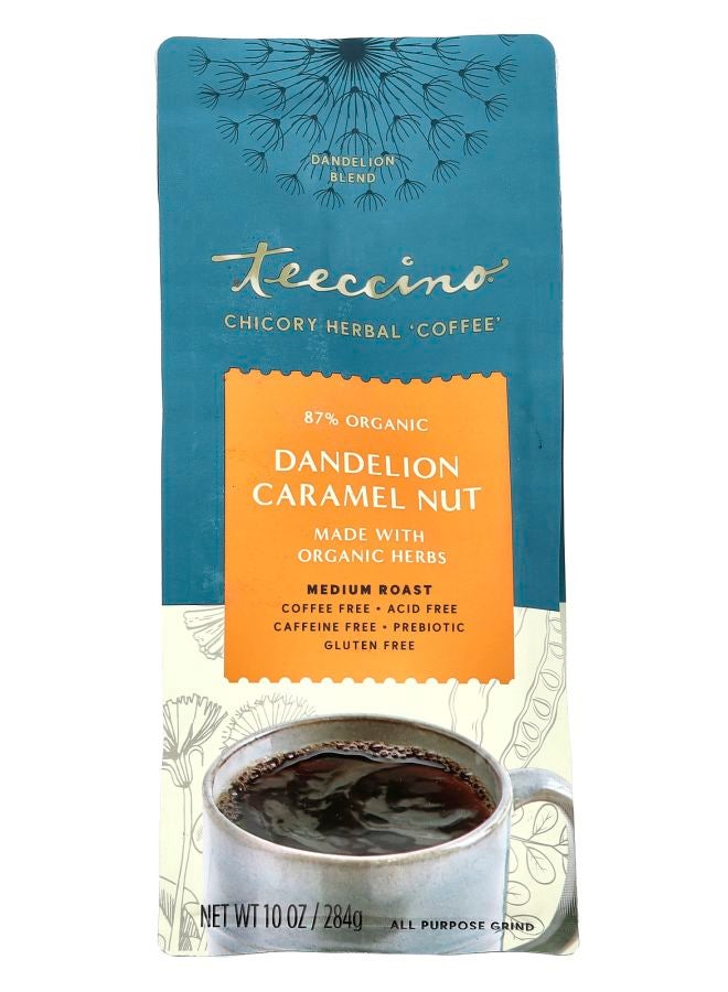 teeccino Chicory Herbal Coffee Dandelion Caramel Nut Medium Roast Caffeine Free 10 oz (284 g)