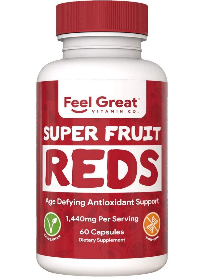 Superfruit Reds Supplement ; Reds Superfood Antioxidant & Polyphenol Supplement ; Antiaging Supplement ; Acai Berry Goji Berry Noni Mangosteen Pomegranate Blueberry & More