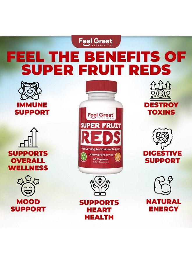 Superfruit Reds Supplement ; Reds Superfood Antioxidant & Polyphenol Supplement ; Antiaging Supplement ; Acai Berry Goji Berry Noni Mangosteen Pomegranate Blueberry & More