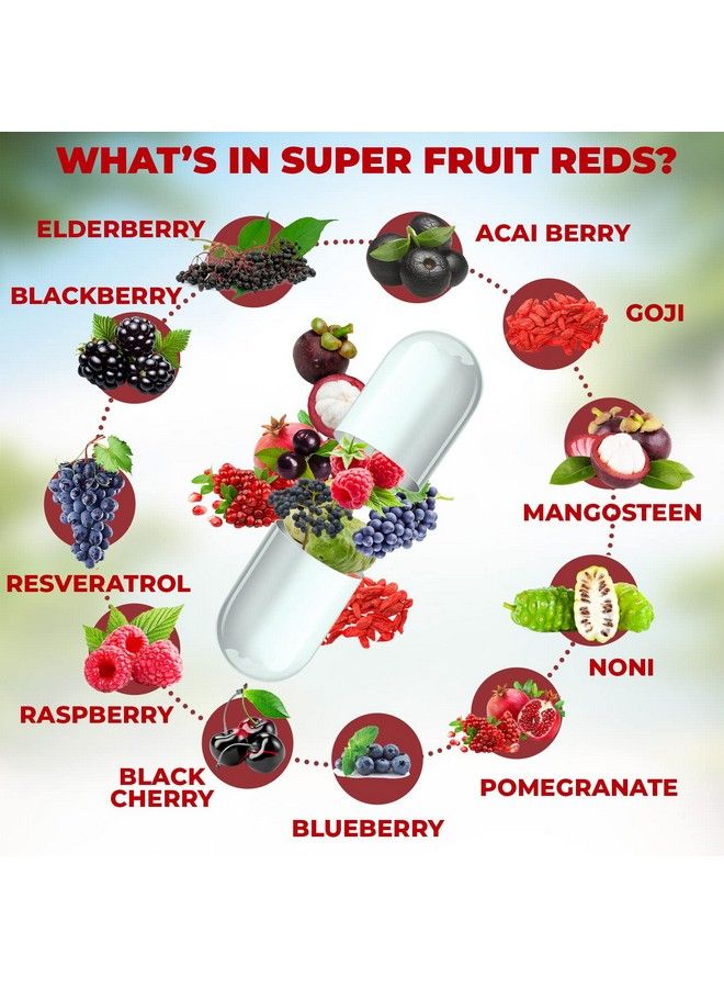 Superfruit Reds Supplement ; Reds Superfood Antioxidant & Polyphenol Supplement ; Antiaging Supplement ; Acai Berry Goji Berry Noni Mangosteen Pomegranate Blueberry & More
