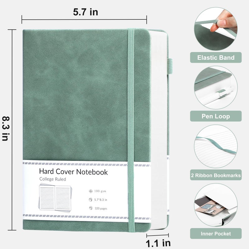 CAGIE Lined Journal Notebook for Women Men 320 Pages 100 Gsm Paper Thick Journaling Notebooks A5 Leather Journals for Writing Hardcover Journal Supplies for Work Note Taking Diary, 5.7x8.3 In, Green - Image 3