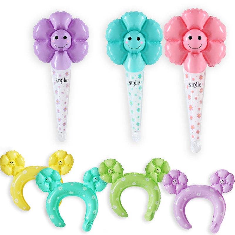 New Smiley Daisy Handheld Stick Medium Stick Aluminum Film Balloon Headwear Headband Stall Push-Sweep Code Activity Balloon - Image 5