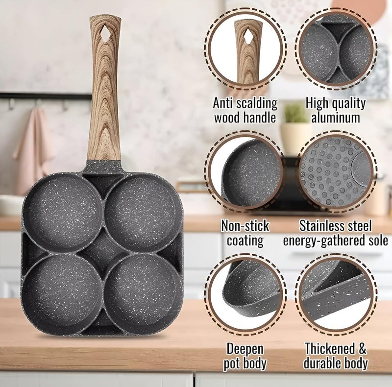 Non Stick 4 Hole Ceramic Frying Pan for Cooking Egg with Wooden Handle Non Stick Omelette Iron Cooking Pan for Kitchen  - Image 5