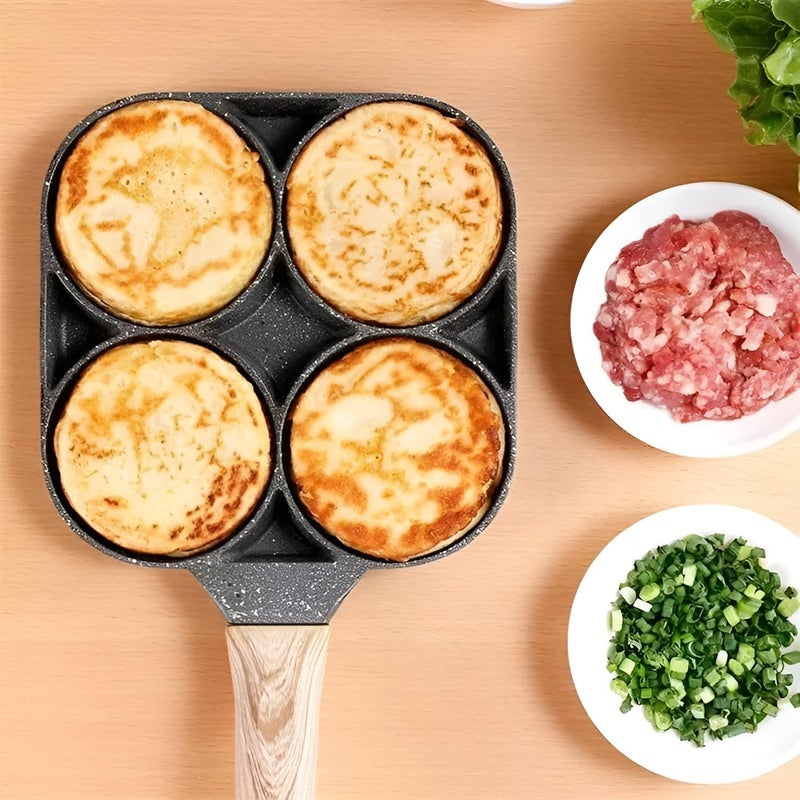 Non Stick 4 Hole Ceramic Frying Pan for Cooking Egg with Wooden Handle Non Stick Omelette Iron Cooking Pan for Kitchen  - Image 2