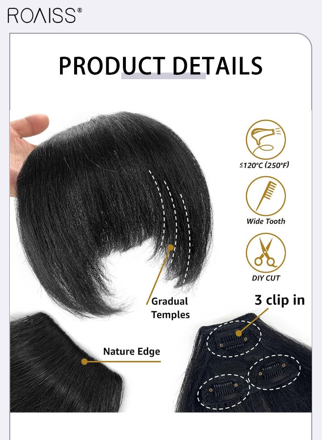 roaiss 2 Pcs Long Straight Drawstring Ponytail and Bangs Set, Heat Resistant Synthetic Thick Straight Bangs with Sideburns, 20-inch Natural and Voluminous Ponytail Wig, Suitable for Girl Daily Use - Image 2