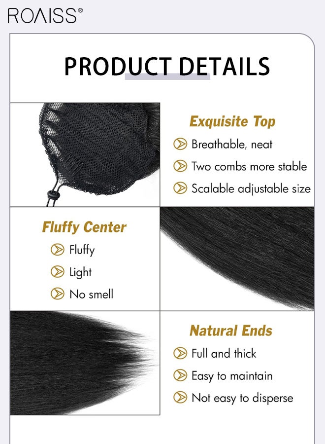 roaiss 2 Pcs Long Straight Drawstring Ponytail and Bangs Set, Heat Resistant Synthetic Thick Straight Bangs with Sideburns, 20-inch Natural and Voluminous Ponytail Wig, Suitable for Girl Daily Use - Image 3