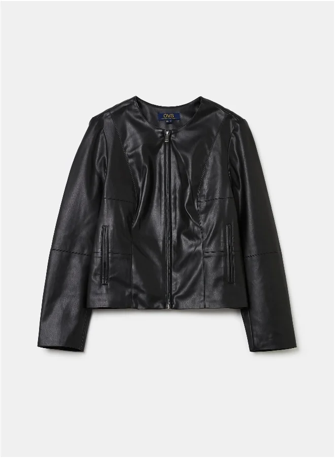 او في اس Biker jacket with shiny effect