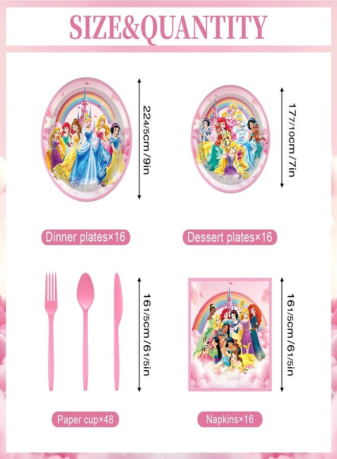 NEW BARLEY 97 Pcs Princess Birthday Party Decorations, Princess Plates and Napkins Tableware for Party, Prin cess Decor Supplies Set for Girl Birthday Flower Fairytale Dinnerware Serve 16 Guests - Image 2