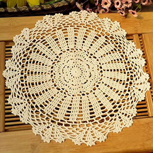 kilofly Crochet Cotton Lace Table Placemats Doilies Value Pack, 4pc, Daisy, White, 13.7 inch - Image 1