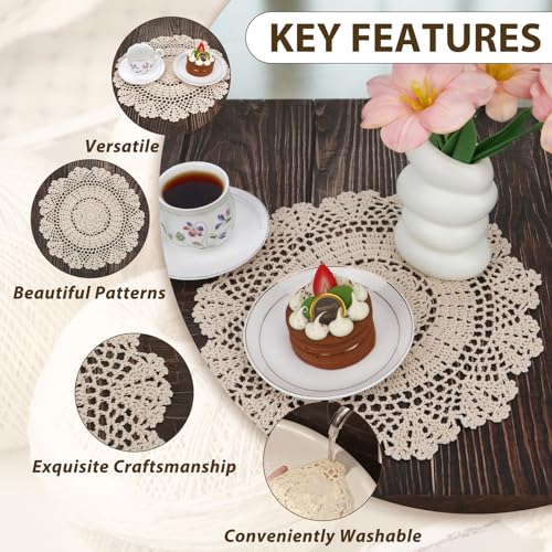 kilofly Crochet Cotton Lace Table Placemats Doilies Value Pack, 4pc, Daisy, White, 13.7 inch - Image 4