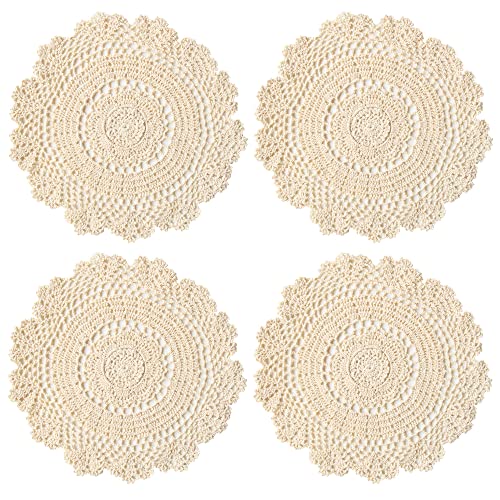 kilofly Crochet Cotton Lace Table Placemats Doilies Value Pack, 4pc, Daisy, White, 13.7 inch - Image 2