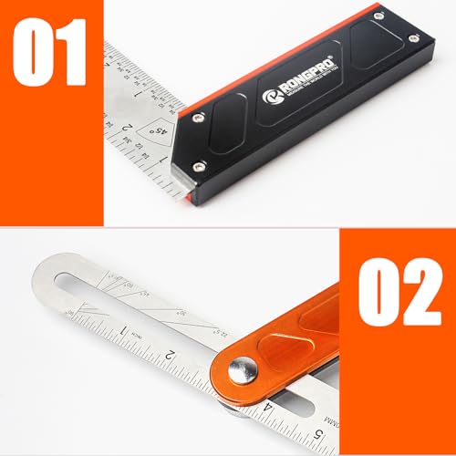 RONGPRO 10Inch Woodworking Square Ruler and T-Bevel Gauge Set - 1/16" Precision,Sliding T-Bevel and T Measurements Ruler, Aluminum Handle Carpenter Square Layout Tool for Woodworking -Imperial… - Image 4