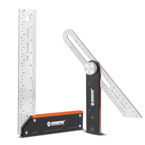 RONGPRO 10Inch Woodworking Square Ruler and T-Bevel Gauge Set - 1/16" Precision,Sliding T-Bevel and T Measurements Ruler, Aluminum Handle Carpenter Square Layout Tool for Woodworking -Imperial… - Image 1