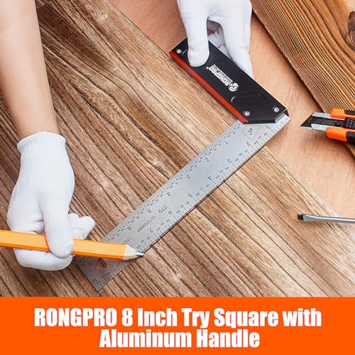RONGPRO 10Inch Woodworking Square Ruler and T-Bevel Gauge Set - 1/16" Precision,Sliding T-Bevel and T Measurements Ruler, Aluminum Handle Carpenter Square Layout Tool for Woodworking -Imperial… - Image 3