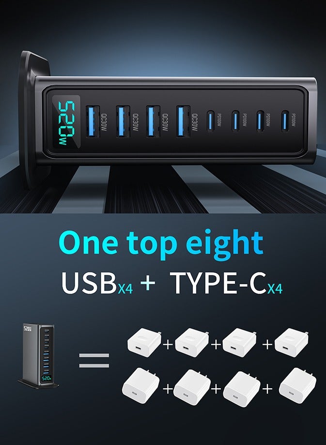 YANCI 520W USB A&USB C 【New Update】Charging Station,4 Type-C Ports 【4x 100W,】 and 4 USB Ports 【QC30W】 Charge Charging Station Type-C hub,GaN Technology - Image 2