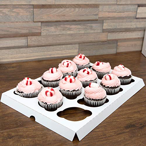 Decony 12 Pcs Window Cupcake Boxes [MADE IN USA] White Bakery Cupcake Boxes with Inserts- 14" x 10" x 4" Fits 12 Standard Size Cupcakes and Muffins- 12 Count Cupcake Container for Storing & Transporting - Image 2