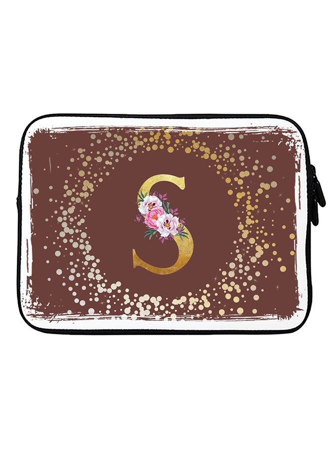 Stylizedd Laptop Sleeve Bag for Macbook 13, 14, 15, 16 inch- Custom Monogram Initial Letter Floral Pattern Alphabet - S  (Brown) - Image 1