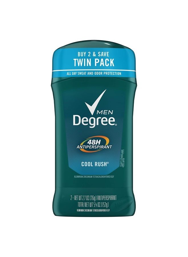 Degree Men Antiperspirant Deodorant Stick 48 Hour Sweat and Odor Protection Cool Rush Men's Deodorant Keeps You Feeling Fresh and Dry, 2.7 Ounce (Pack of 2) - Image 1