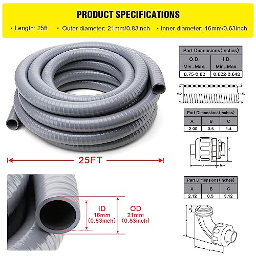 DWALE Liquid-Tight Conduit and Connector Kit,Flexible Non Metallic Liquid Tight Electrical Conduit,1/2inch 25ft Electrical Conduit Kit,with 8 Straight and 8 Angle Fittings Included,1/2 in. Dia - Image 2