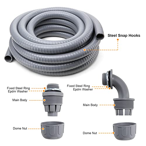 DWALE Liquid-Tight Conduit and Connector Kit,Flexible Non Metallic Liquid Tight Electrical Conduit,1/2inch 25ft Electrical Conduit Kit,with 8 Straight and 8 Angle Fittings Included,1/2 in. Dia - Image 5