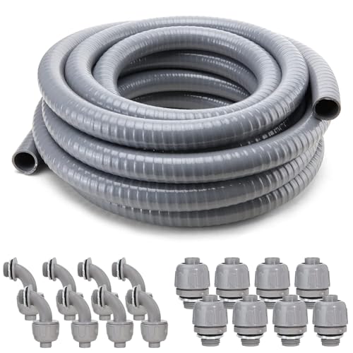 DWALE Liquid-Tight Conduit and Connector Kit,Flexible Non Metallic Liquid Tight Electrical Conduit,1/2inch 25ft Electrical Conduit Kit,with 8 Straight and 8 Angle Fittings Included,1/2 in. Dia - Image 1