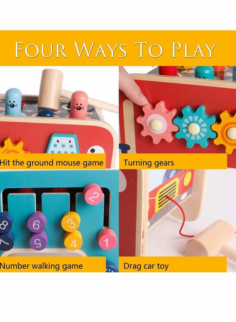 KASTWAVE ألعاب الخشب للطرقة والدق، مطرقة للأظافر، لعبة الفيل المجرور، لعبةmouse والجرذ للضرب على المكتب، ألعاب السحب للأطفال من 1 إلى 3 سنوات للأولاد والبنات هدايا - Image 3