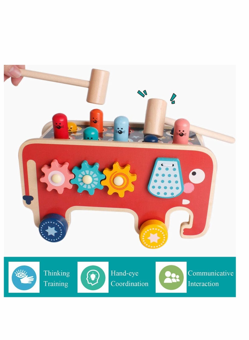 KASTWAVE ألعاب الخشب للطرقة والدق، مطرقة للأظافر، لعبة الفيل المجرور، لعبةmouse والجرذ للضرب على المكتب، ألعاب السحب للأطفال من 1 إلى 3 سنوات للأولاد والبنات هدايا - Image 4