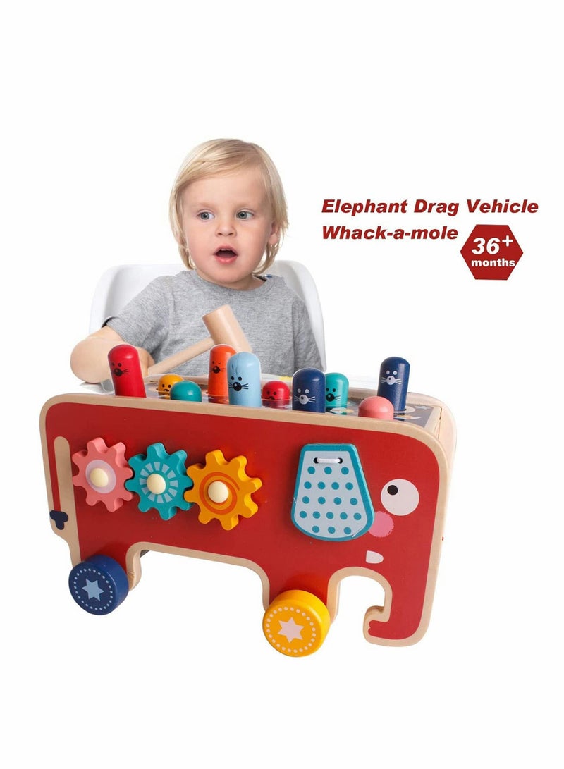 KASTWAVE ألعاب الخشب للطرقة والدق، مطرقة للأظافر، لعبة الفيل المجرور، لعبةmouse والجرذ للضرب على المكتب، ألعاب السحب للأطفال من 1 إلى 3 سنوات للأولاد والبنات هدايا - Image 5