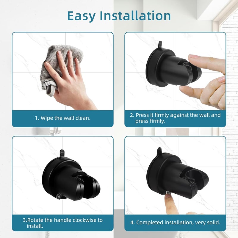 Notoke Suction Cup Shower Head Holder, Removable Shower Head Bracket No Drill Wall Mount Holder, ABS Plastic Shower Wand Holder Universal Suction Holder for Bathroom(Black) - Image 3