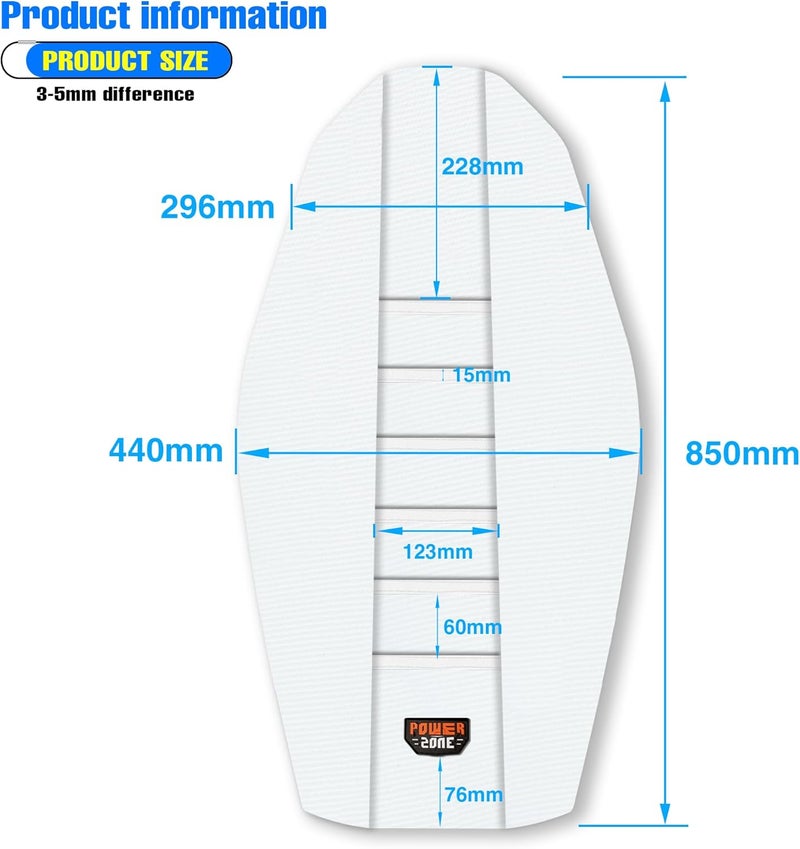 MCHMFG غطاء مقعد دراجة نارية مرفوع عالمي من MCHMFG - أبيض بالكامل - Image 4