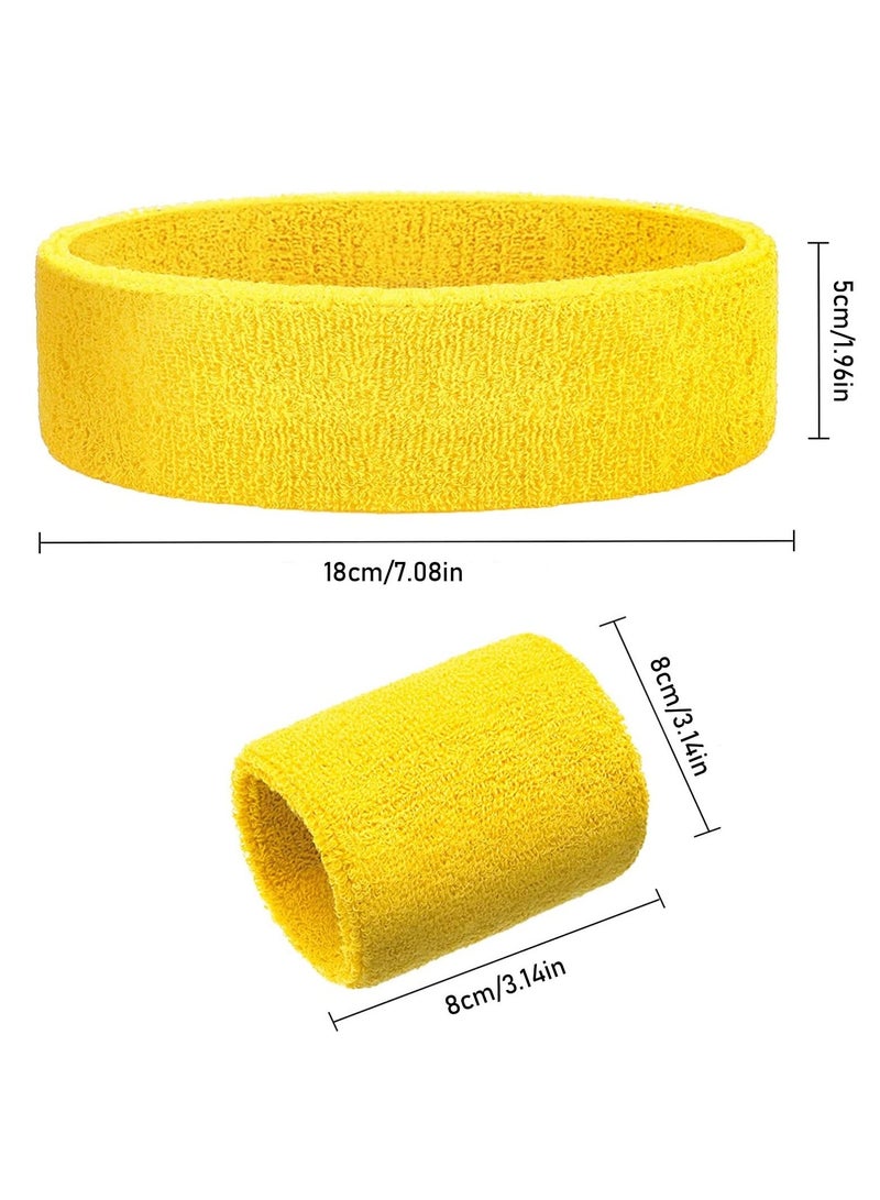 إسكدنيا Wristbands Headbands Sweat Bands Set, 4 Pieces Absorbent Wrist Band, Colorful Cotton Sweatband Set for Gym Sports Tennis Running Exercise Basketball Working Out - Image 5