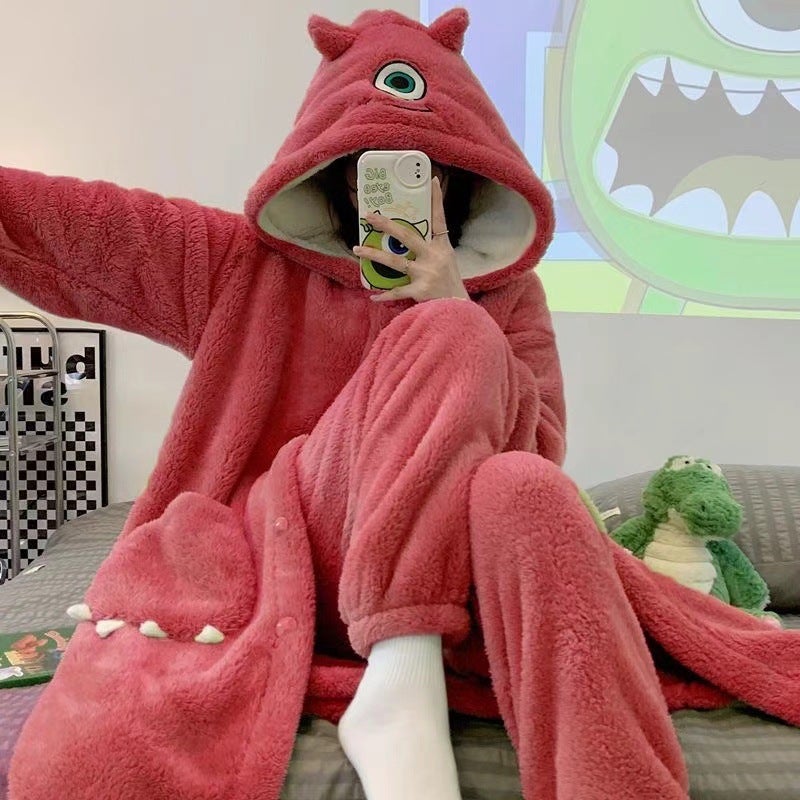 Funny Milk Dragon Abstract Clothes Animal Coral Fleece Padded Warm One-Piece Robe - Image 1
