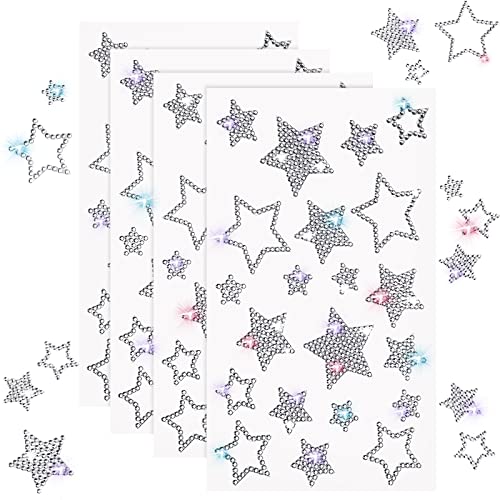 Epakh 84 Pieces Rhinestone Star Stickers, Silver Glitter Bling Sticker Self Adhesive Crystal Star Sticker for Winter Holiday Package Gift Decor Window Car Decal Accessories, 4 Sheets - Image 1