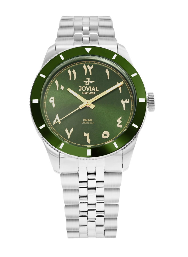 Jovial JOVIAL 1513GSMQ09E Men's Stainless Steel Watch, Green Dial, Eastern Arabic Numerals, 5 BAR Water Resistant, Limited Edition, Analog - Image 1