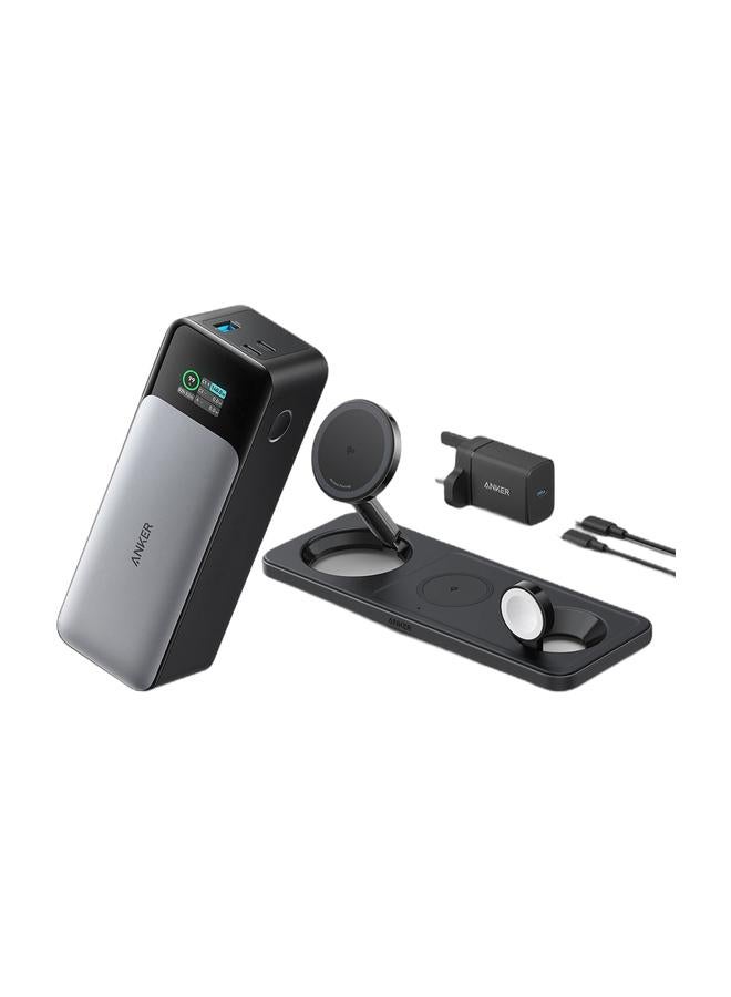 Anker 737 Power Bank (PowerCore 24K), 24,000mAh 3-Port Portable Charger with 140W Output, Smart Digital Display, Compatible with MacBook Pro/ Air, iPhone 17/16 Series, Samsung, Huaiwei, Dell & MagSafe Charger Compatible, Foldable 3-in-1 Wireless Charging Station, Qi2 Certified 15W Ultra-Fast Charger, For iPhone 17 Series, AirPods, Apple Watch Ultra (USB C Charger and Cable Included)Bundle - Image 1