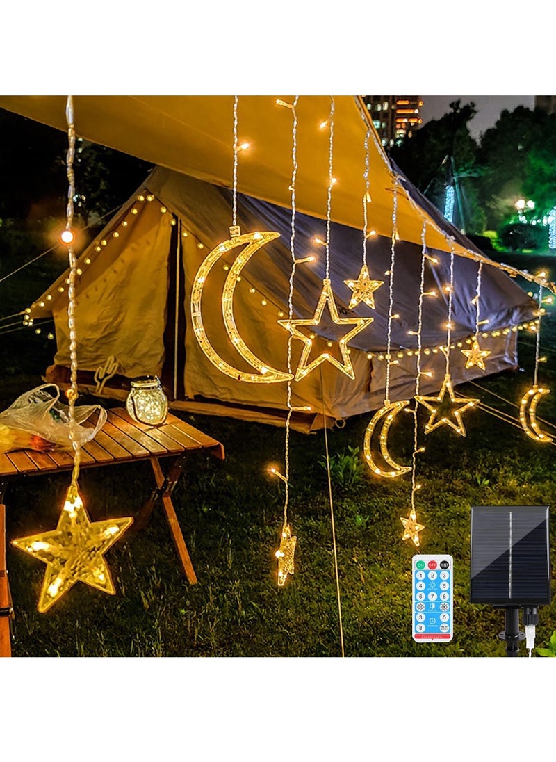 ماركة غير محددة - أضواء القمر الشمسية في رمضان، أضواء الستائر الخارجية، سلسلة مصابيح LED (الطاقة الشمسية، القمر والنجوم البيضاء الدافئة) - Image 1