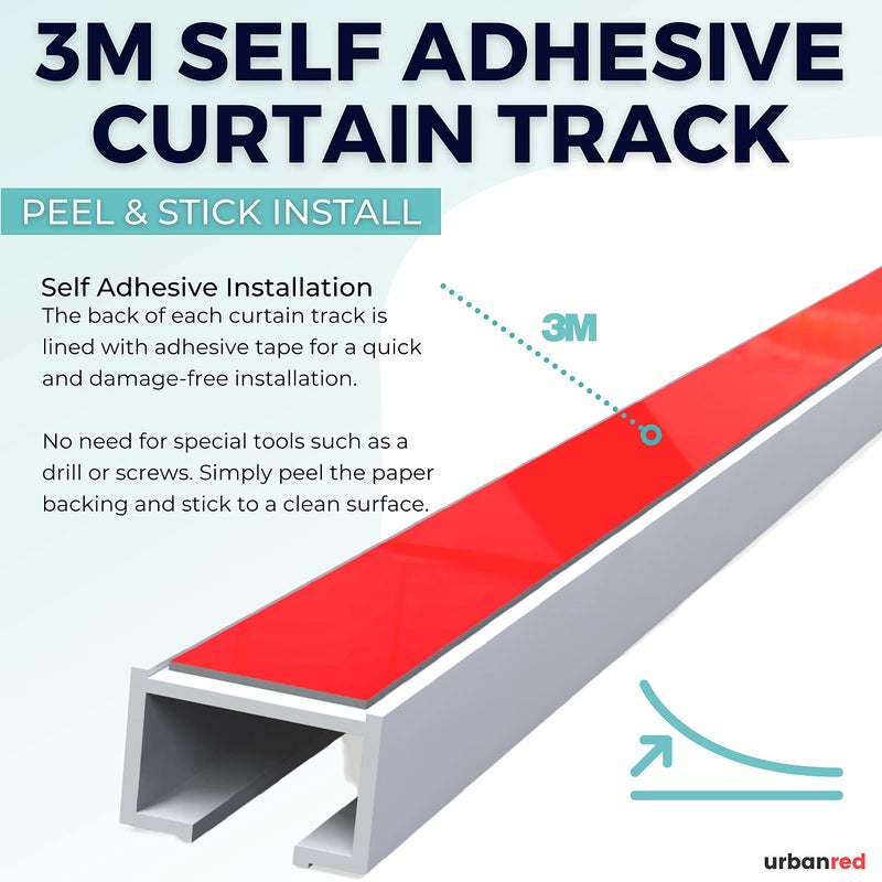 UrbanRed Self Adhesive Curtain Track 9.8FT (3m) for Smooth Ceiling Or Wall- No Drill, Screws, Ceiling Curtain Track, Curtain Rods, Ceiling Mount, Adhesive Curtain Rod (Non-Flexible) - Image 3