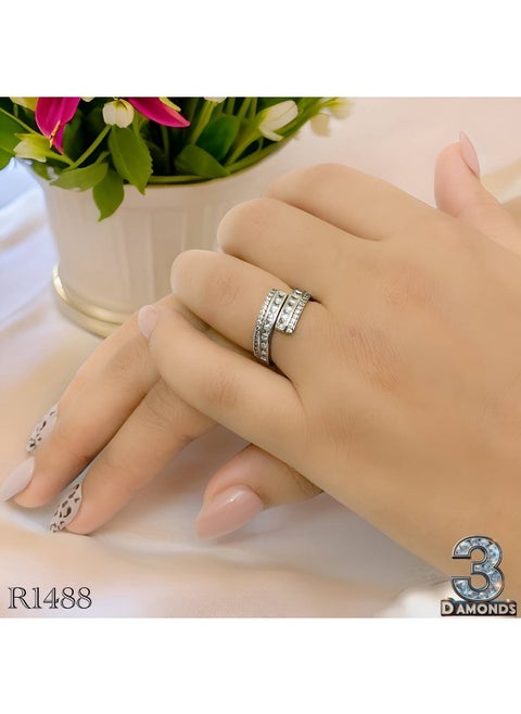 Platinum-Plated Dual-Band Zircon Ring – Parallel Baguette & Round Cut Design