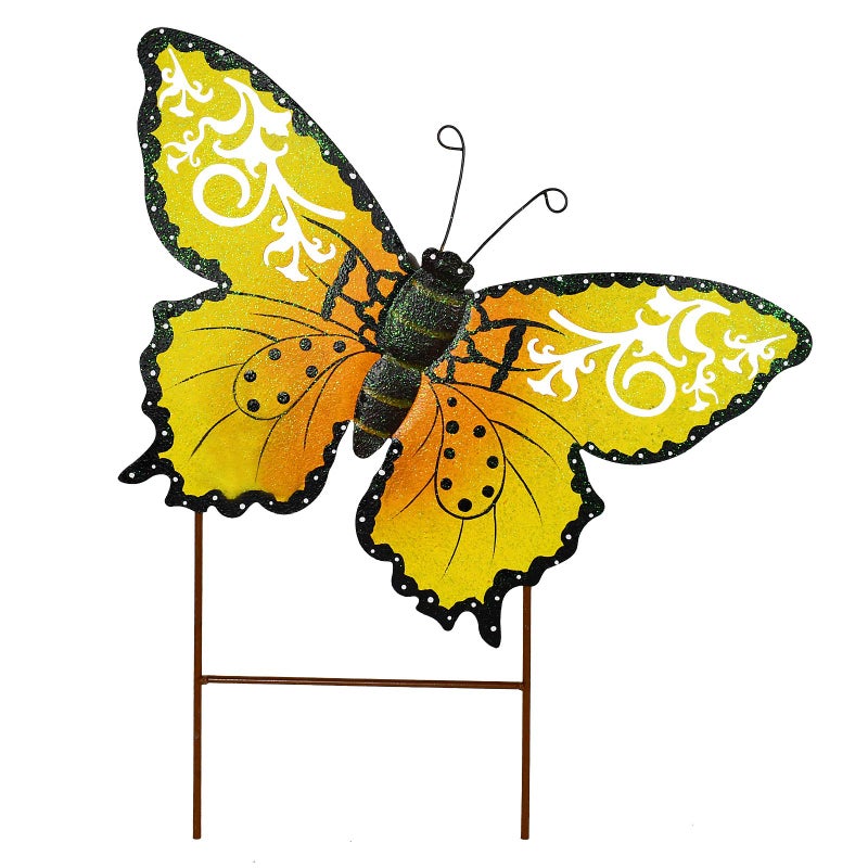 Attraction Design Butterfly Garden Stake Decorative Butterfly Yard Stake Cute Insect Decor Metal Yard Art Decor Outdoor Garden Decoration for Patio Porch Lawn Pathway Backyard Yellow
