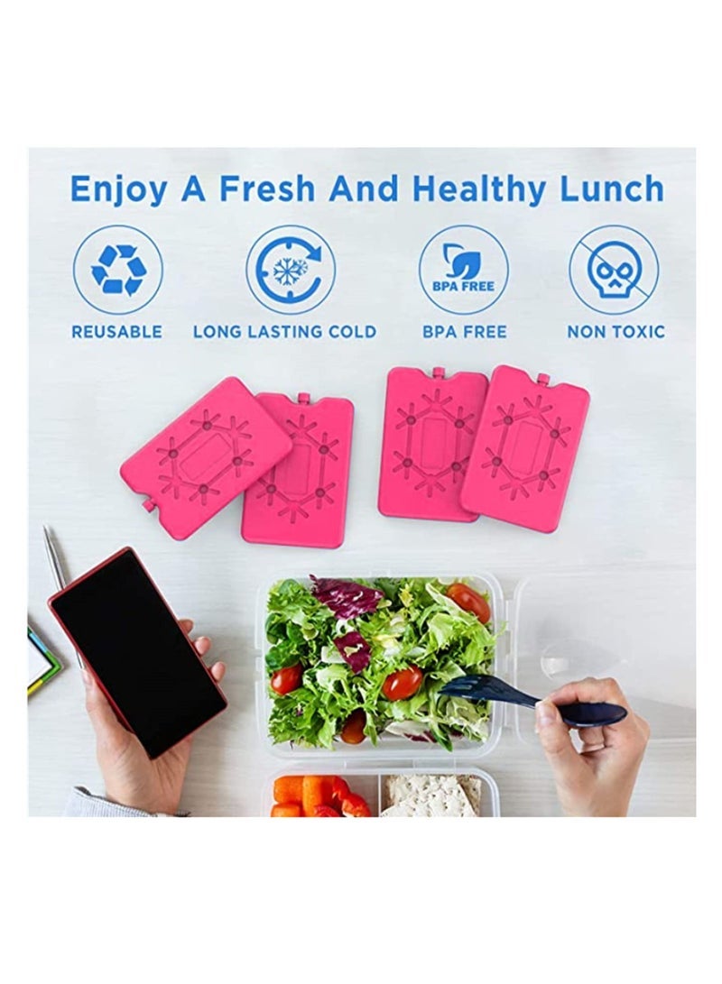 Eight slim, reusable ice packs, perfect for lunchboxes and insulated bags, keep food fresh for longer, lightweight and portable, ideal for work, school, travel and picnics (4 pink and 4 green). - Image 3